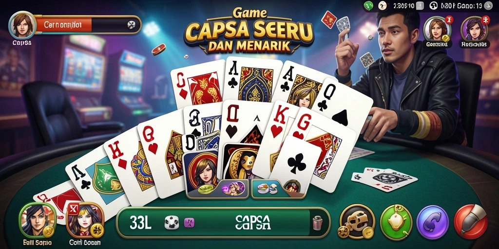 Screenshot antarmuka 33L yang menampilkan permainan Capsa yang seru.