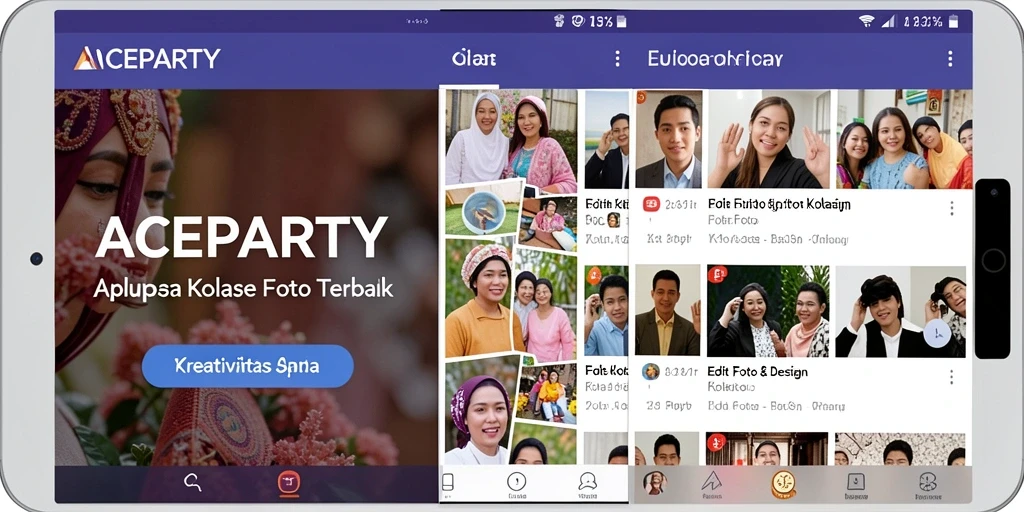 Antarmuka aplikasi ACEPARTY yang menarik untuk membuat kolase foto.