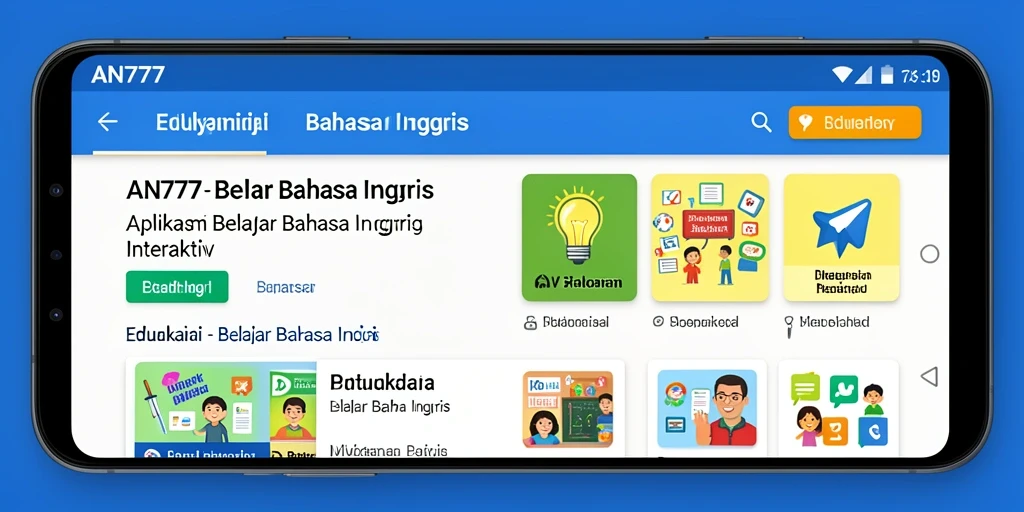 Tampilan antarmuka AN777 untuk belajar Bahasa Inggris yang interaktif.