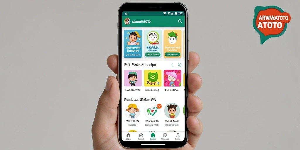 Antarmuka ARWANATOTO untuk membuat stiker WhatsApp yang kreatif.