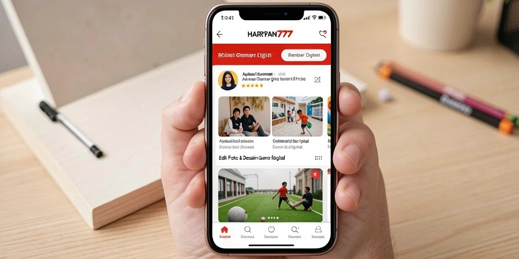 Tampilan antarmuka aplikasi HARAPAN777 untuk pengeditan gambar.